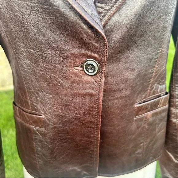 Calvin Klein Brown Leather Button Front Jacket Blazer - Picture 11 of 16